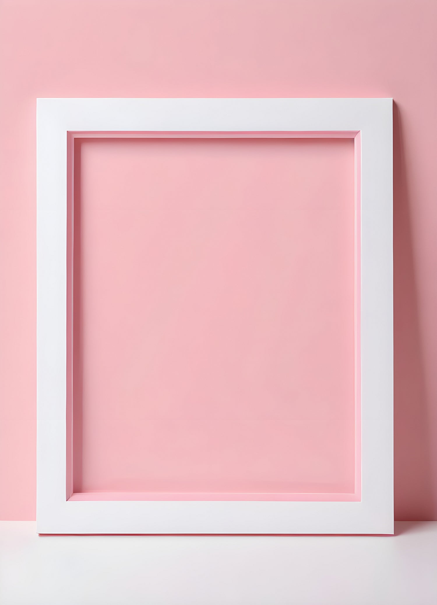 A blank white frame against a soft pink background inviting creativity and personal expression in art