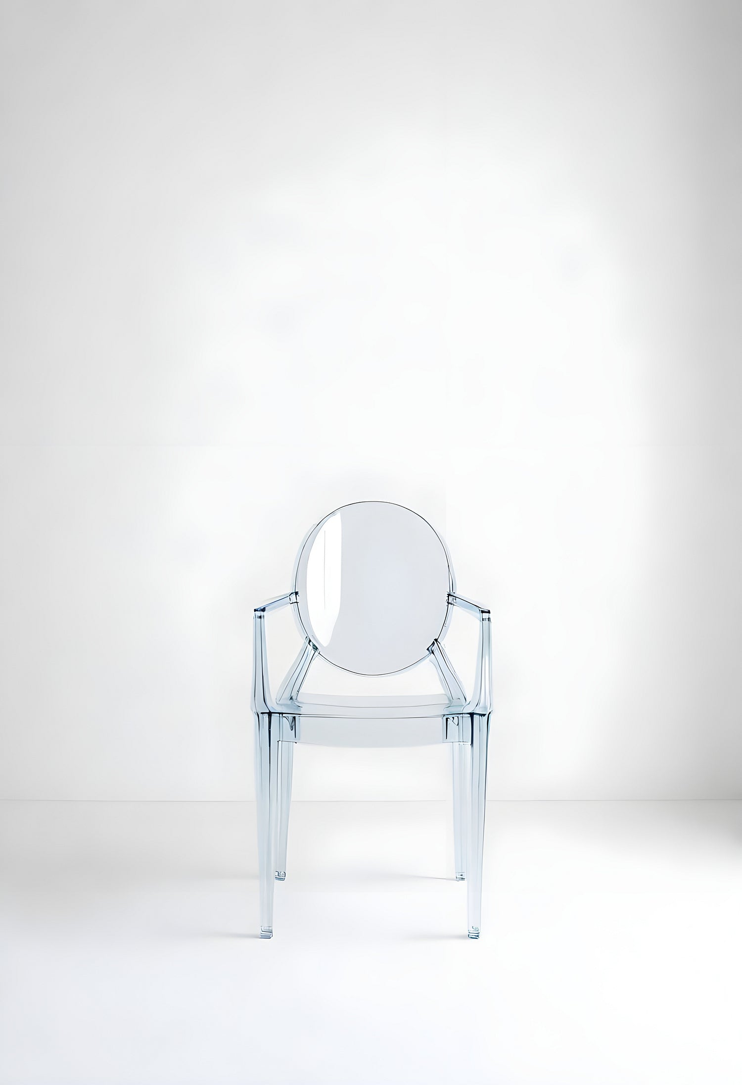 Clear contemporary chair design showcased against a minimal white background for modern interior inspiration