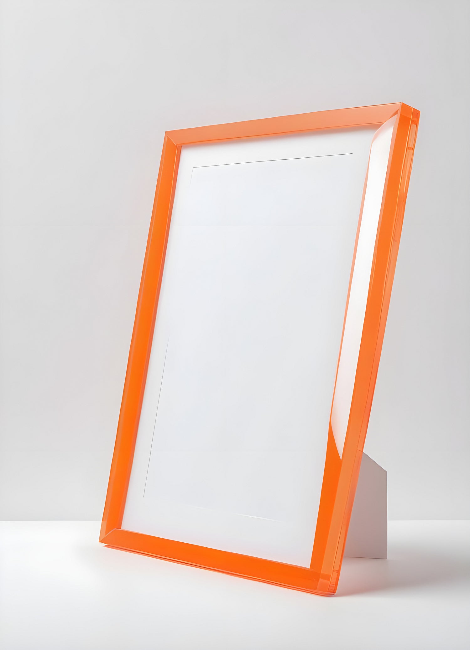 Simple orange picture frame on a white background ready for artwork or photography display in a modern setting