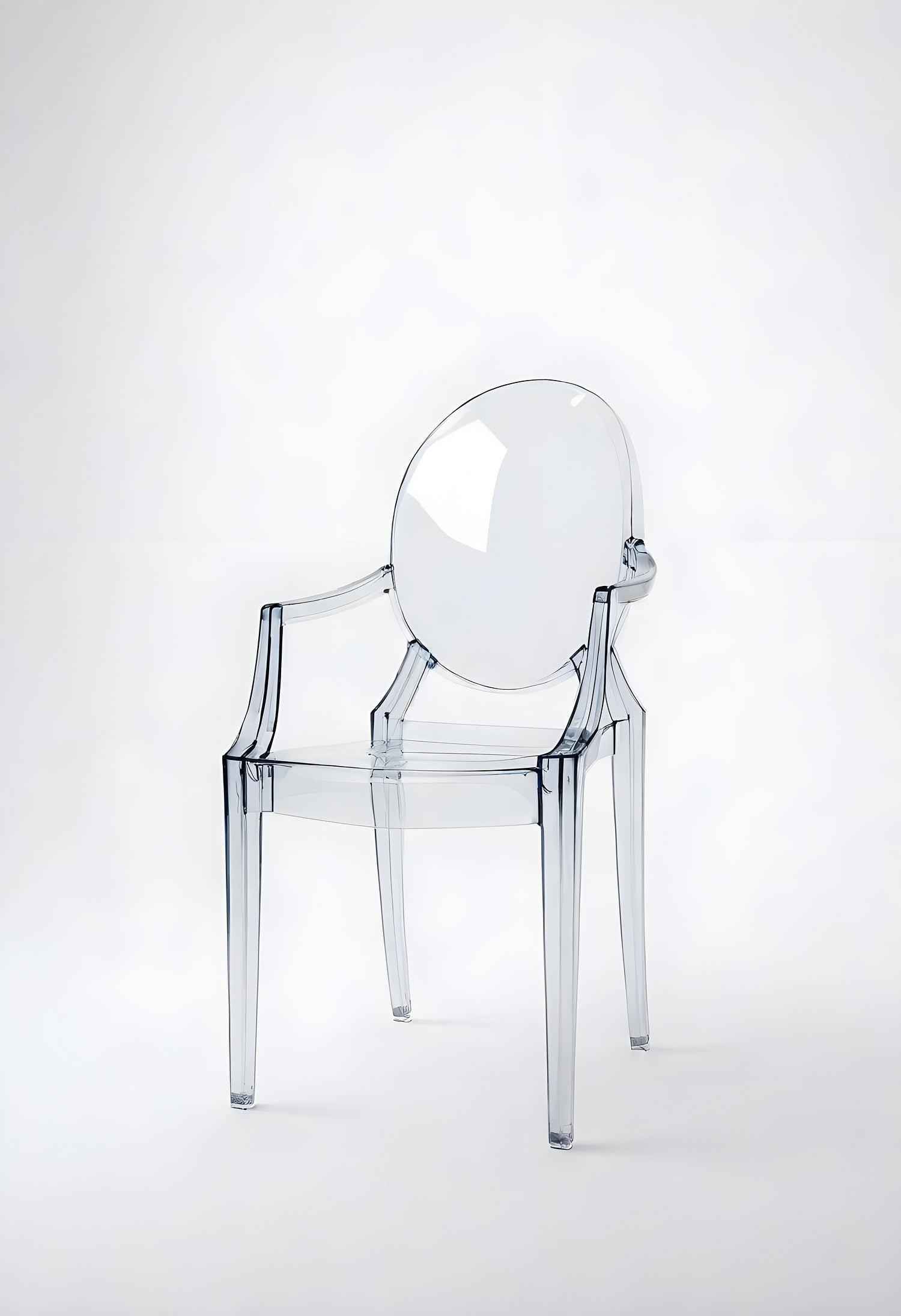 Clear contemporary chair design showcased against a minimal white background for modern interior inspiration