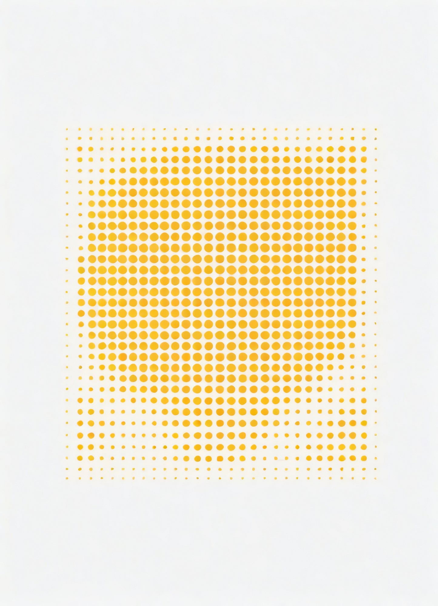 A vibrant grid pattern in yellow with varying dot sizes creating an abstract visual effect in a minimalist style