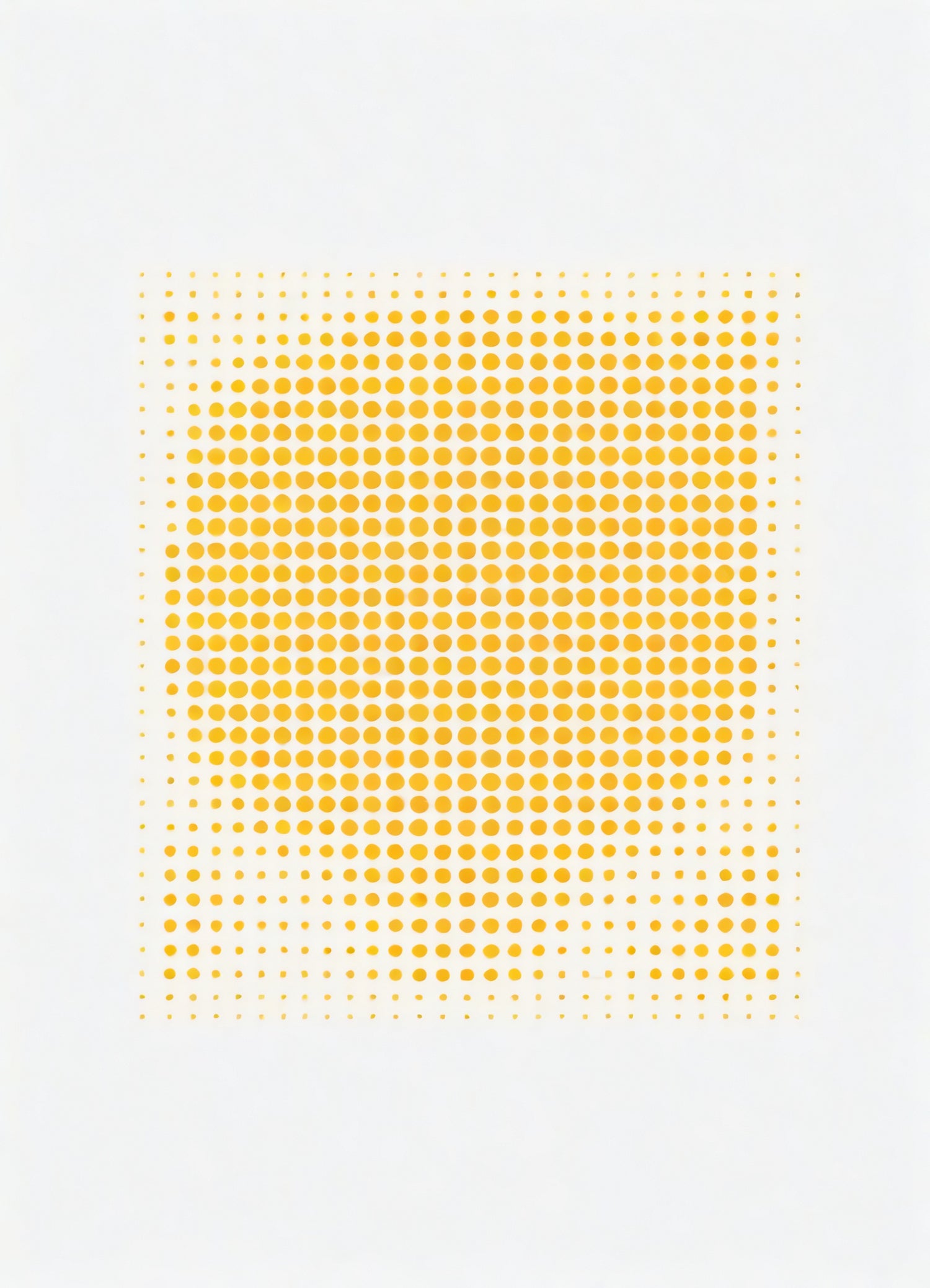 A vibrant grid pattern in yellow with varying dot sizes creating an abstract visual effect in a minimalist style