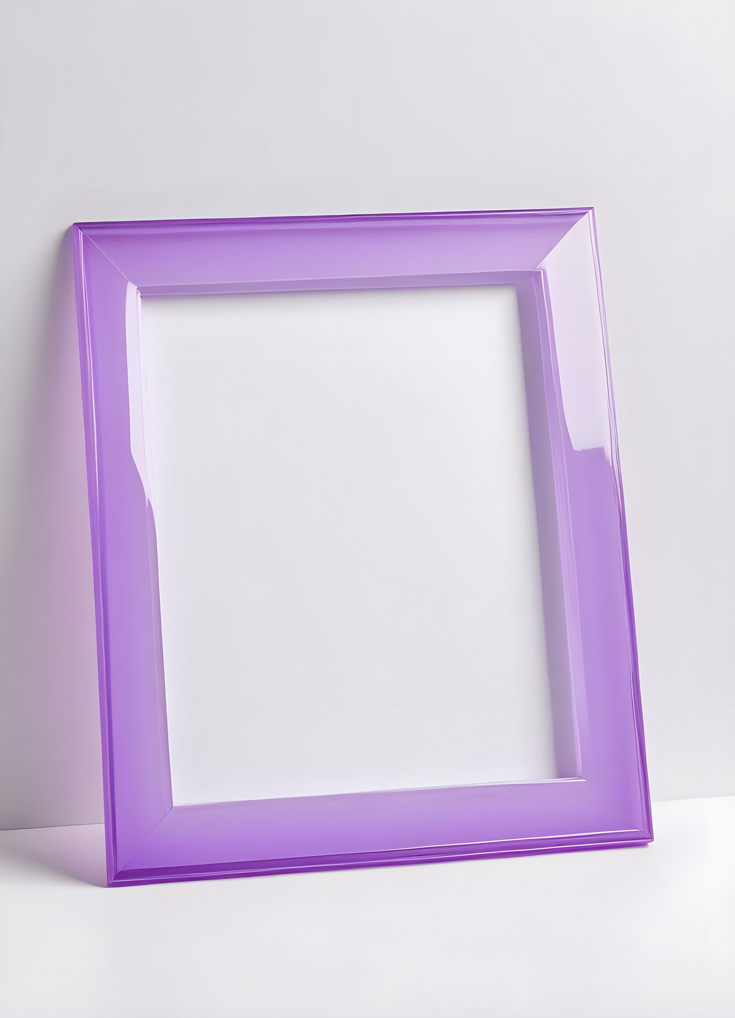 Purple acrylic picture frame displayed against a light background, highlighting its sleek design and color