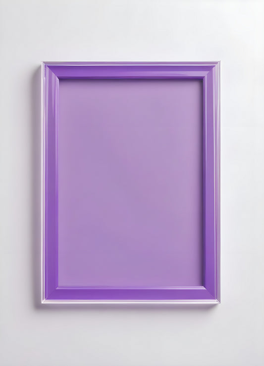 Purple acrylic picture frame displayed against a light background, highlighting its sleek design and color