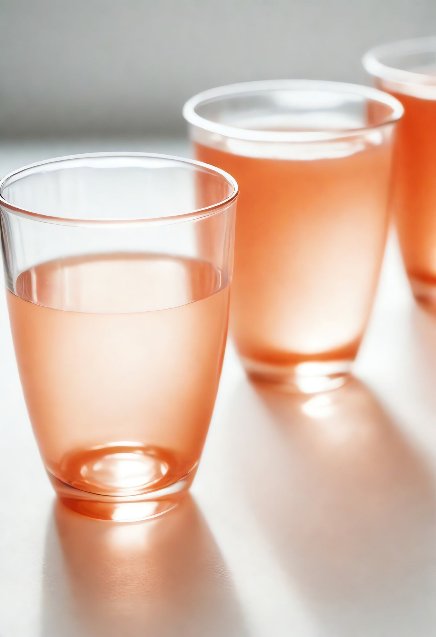 Refreshing pink drinks served in clear cups on a light surface in a cozy setting