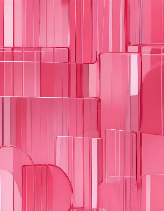 Abstract close-up of a bright pink glass structure with vertical lines against a soft pink background. Generative AI