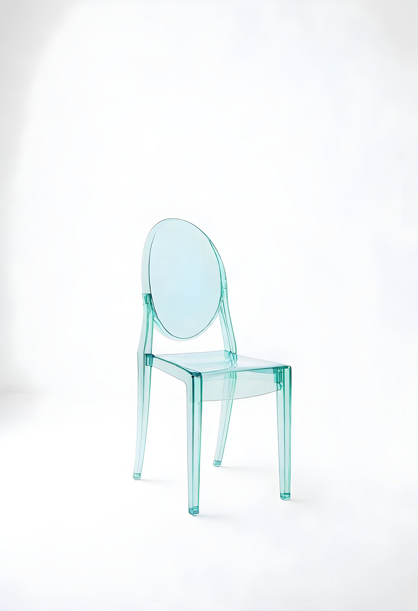 Clear contemporary chair design showcased against a minimal white background for modern interior inspiration