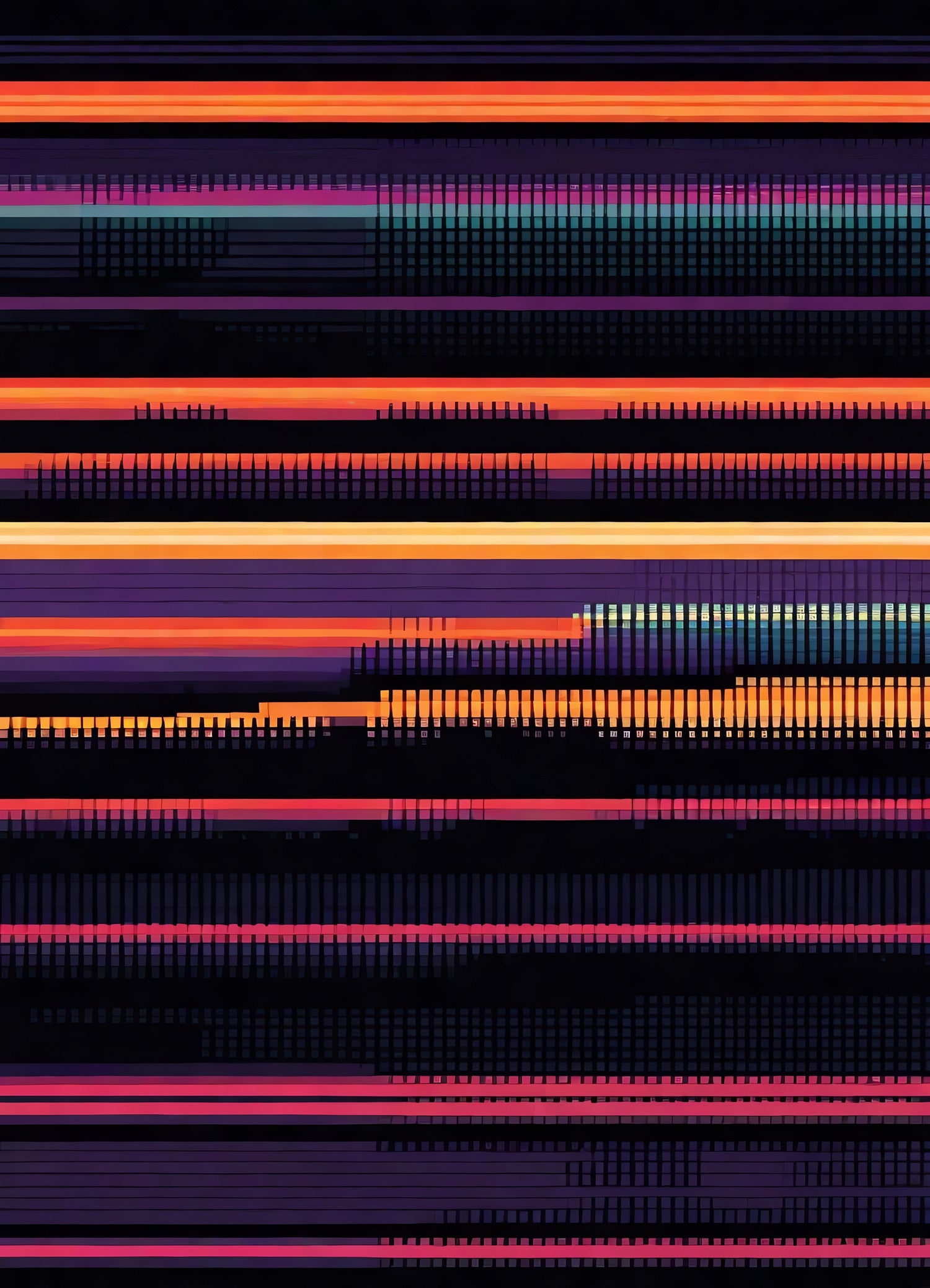 Abstract digital art showcasing vibrant color bands representing sound frequencies in a rhythmic layout