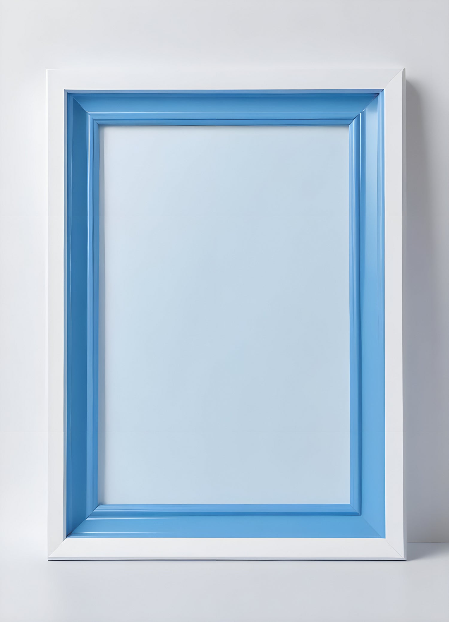 Bright blue empty picture frame against a minimalist background inviting creativity and personal expression in home decor