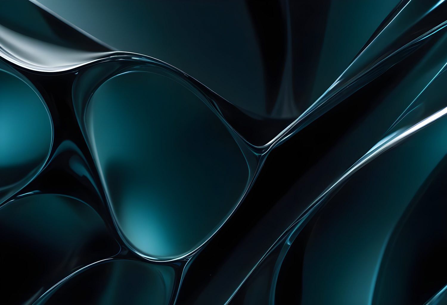 Abstract close-up of glossy, intertwining transparent shapes in dark hues