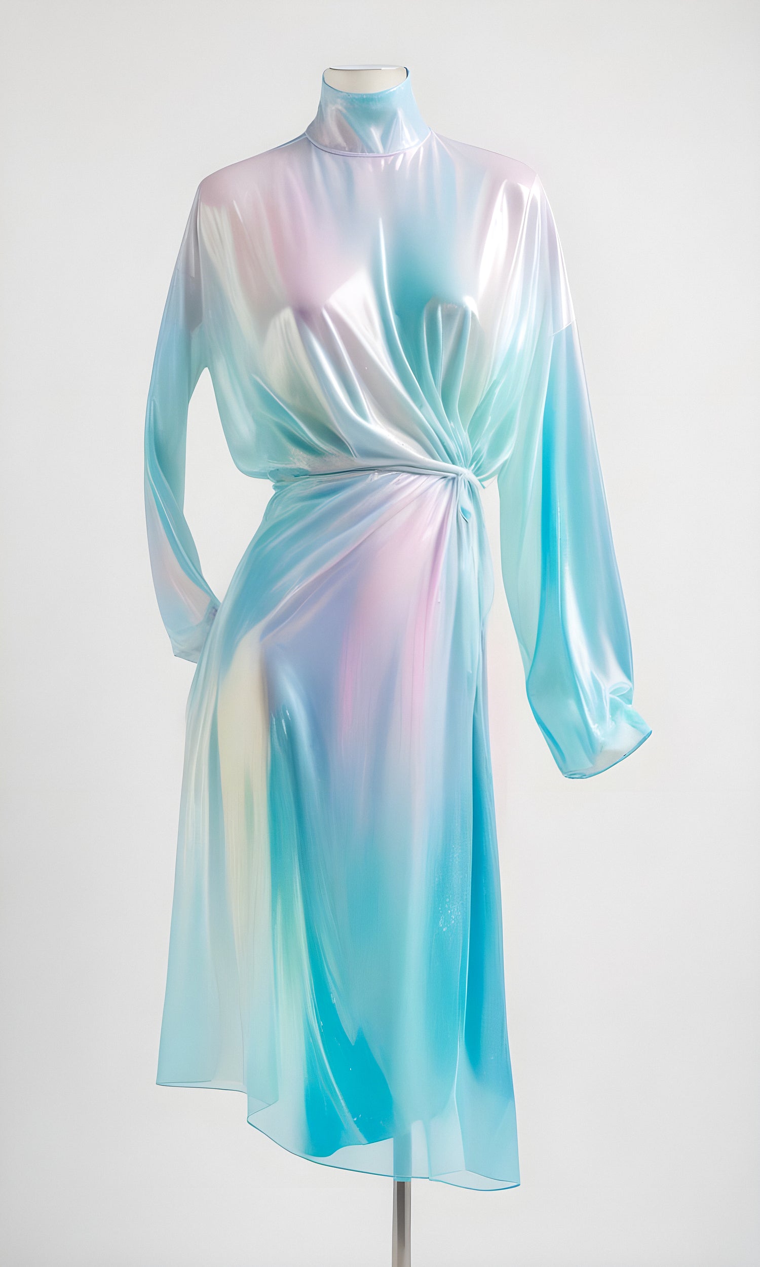 Elegant pastel dress on display showcasing the fluid design and modern style in studio lighting