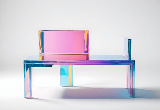 Stylish transparent chair and table set in vibrant colors showcased against a minimalist background