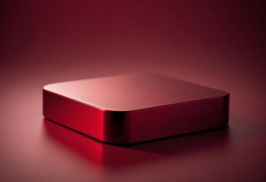 A sleek red device on a smooth surface highlighting modern design in a minimalist setting