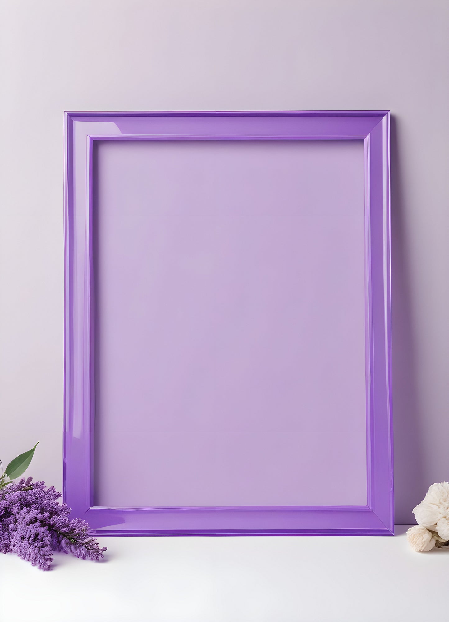 Purple acrylic picture frame displayed against a light background, highlighting its sleek design and color