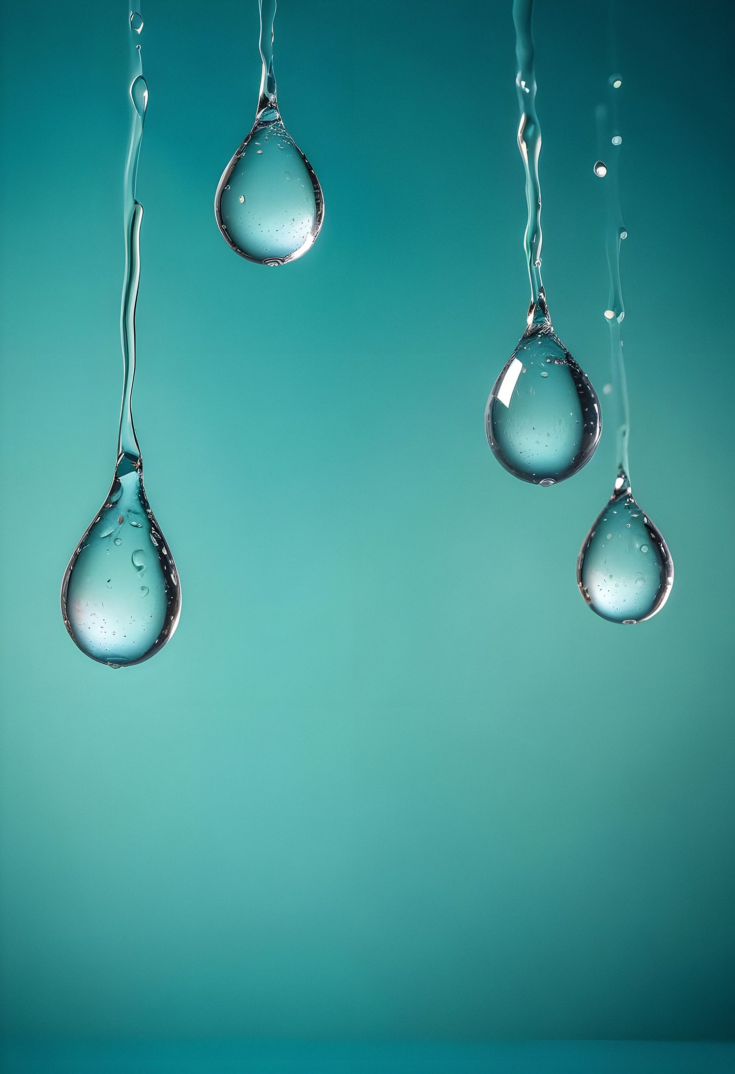 Delicate water droplets suspended above a calming turquoise background in a serene and tranquil setting