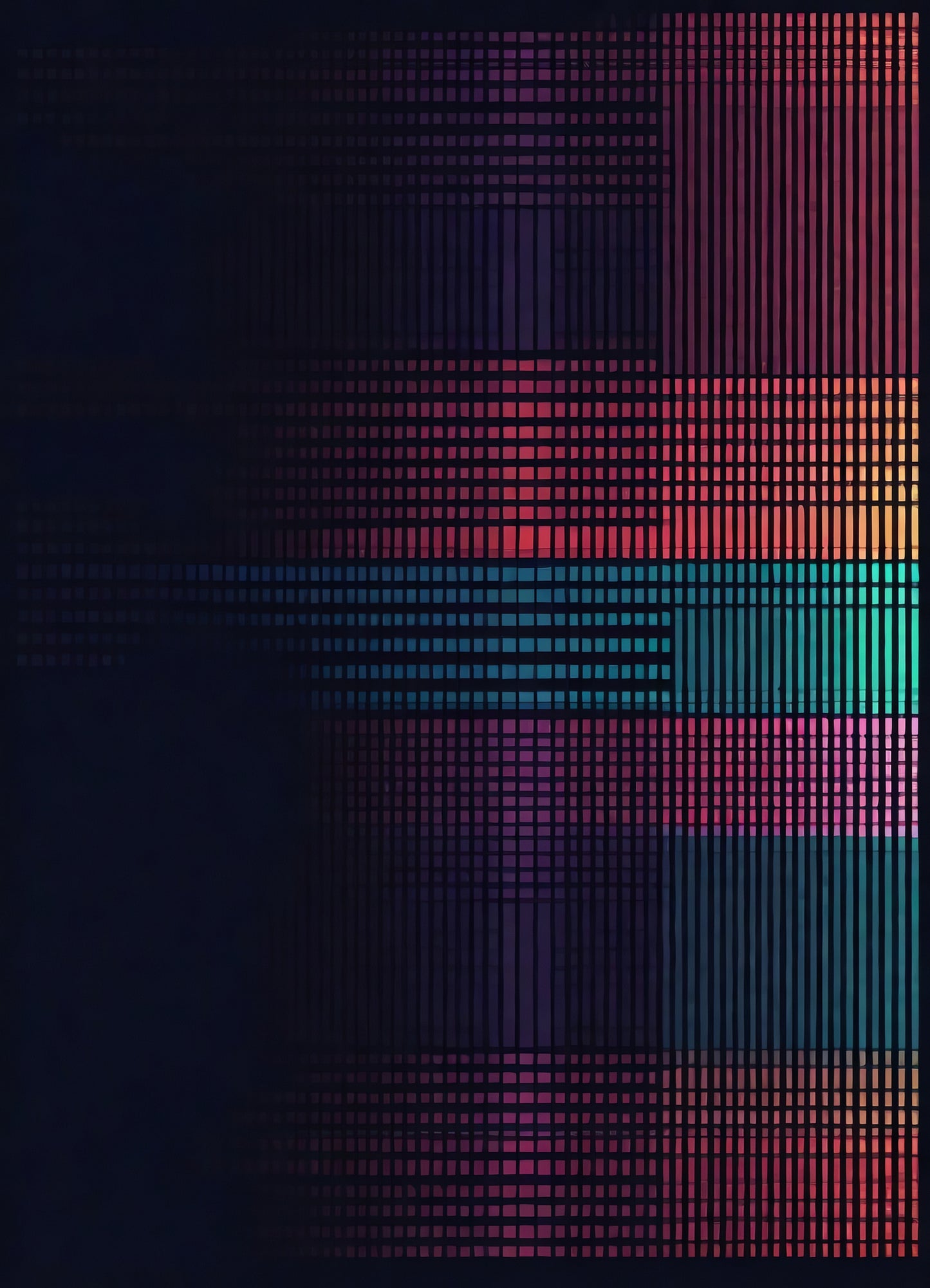 Colorful abstract lines creating a vibrant digital pattern in a dark background