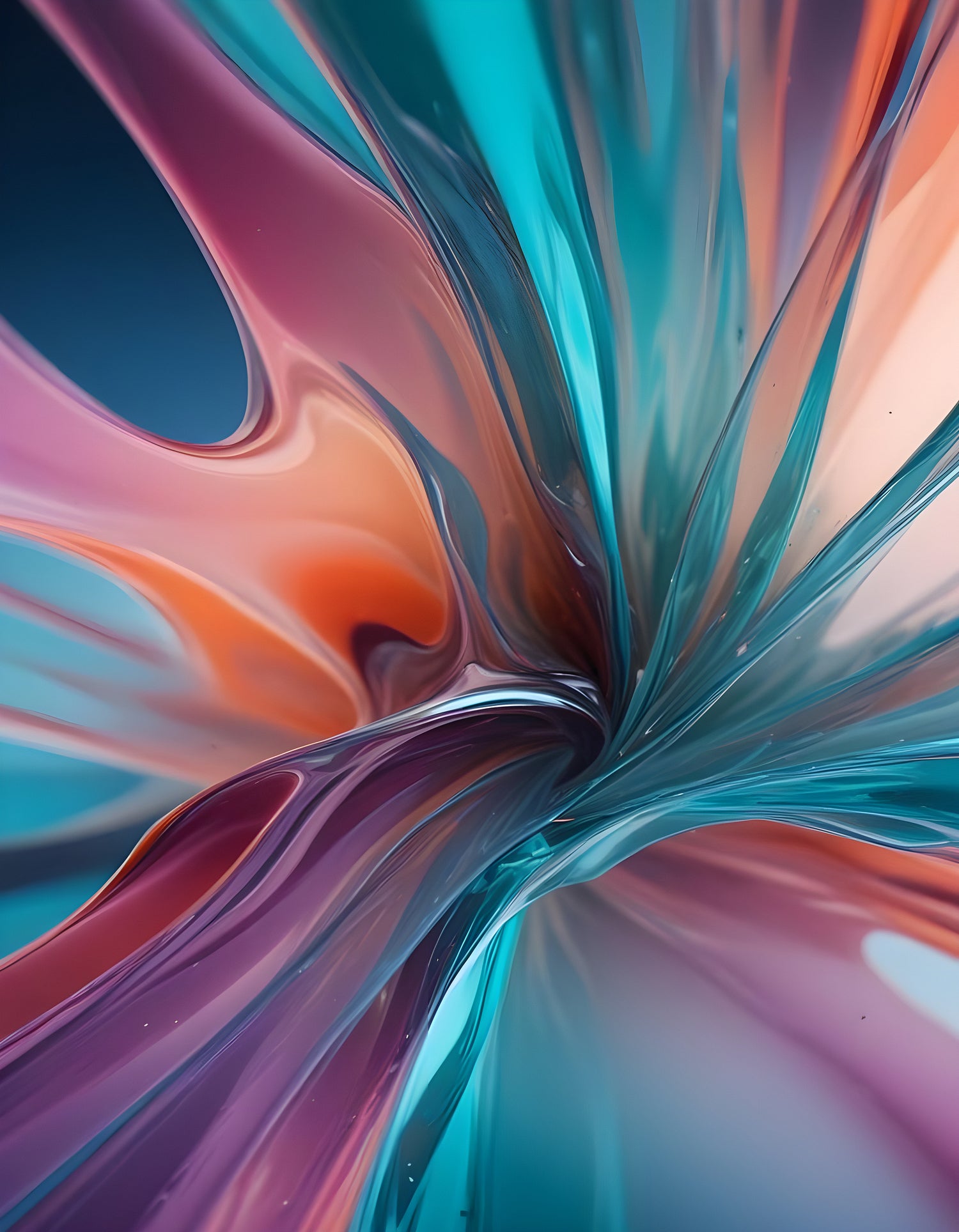 Abstract swirl of colorful glass-like shapes in soft lighting