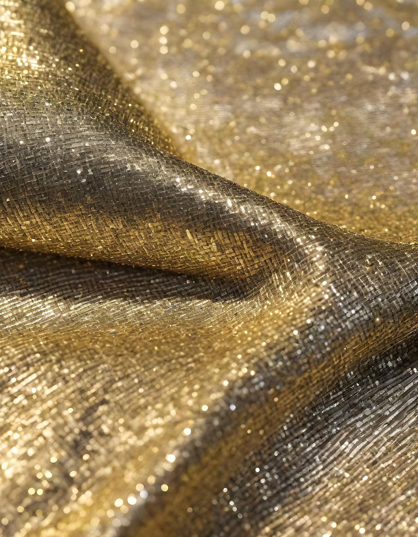 Sparkling golden fabric draping gracefully under soft light during a creative textile project