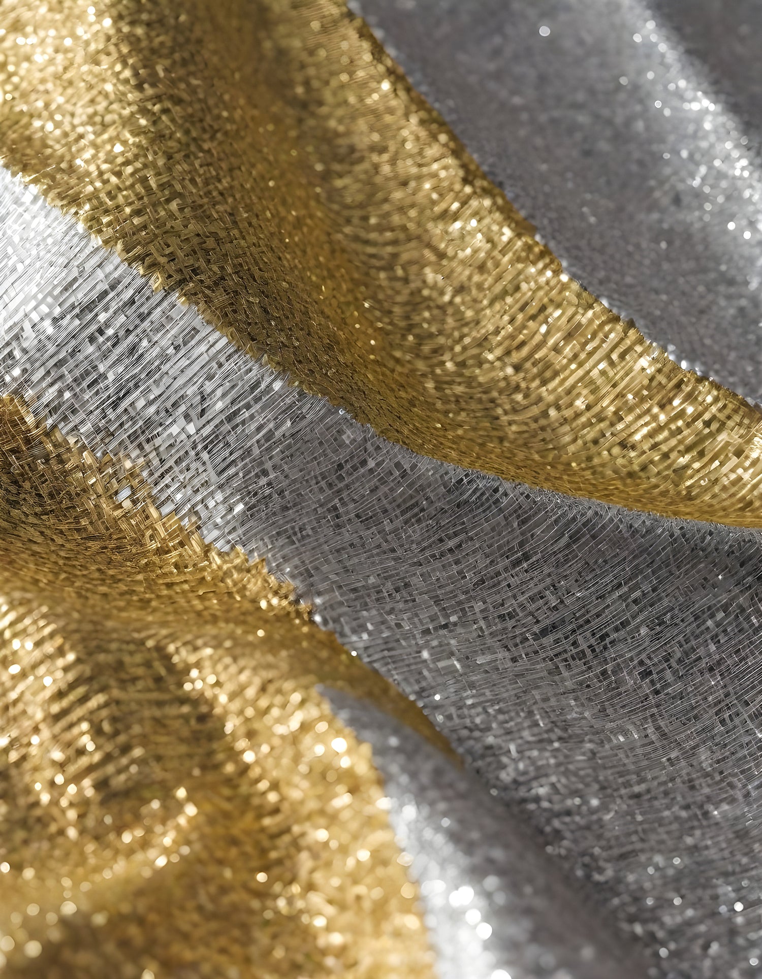 Sparkling golden fabric draping gracefully under soft light during a creative textile project