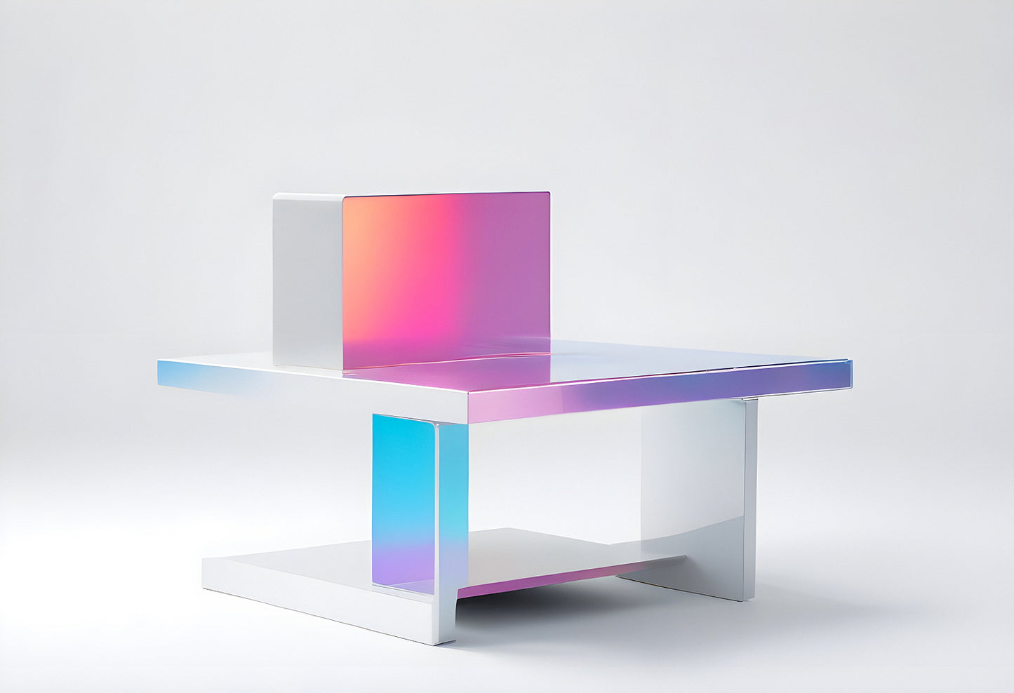 Modern transparent table featuring gradient colors, showcasing contemporary design in a minimalist setting