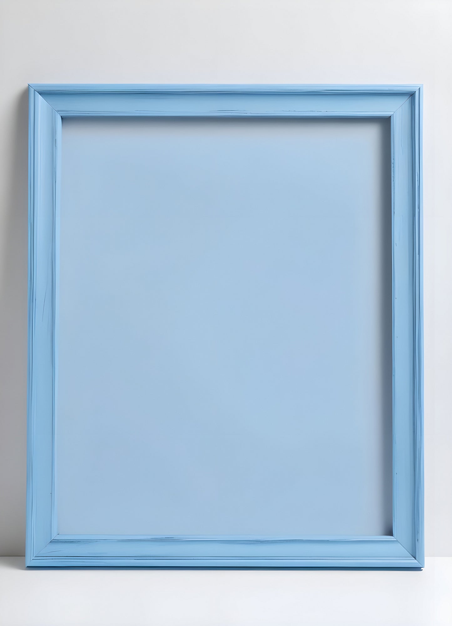 Bright blue empty picture frame against a minimalist background inviting creativity and personal expression in home decor