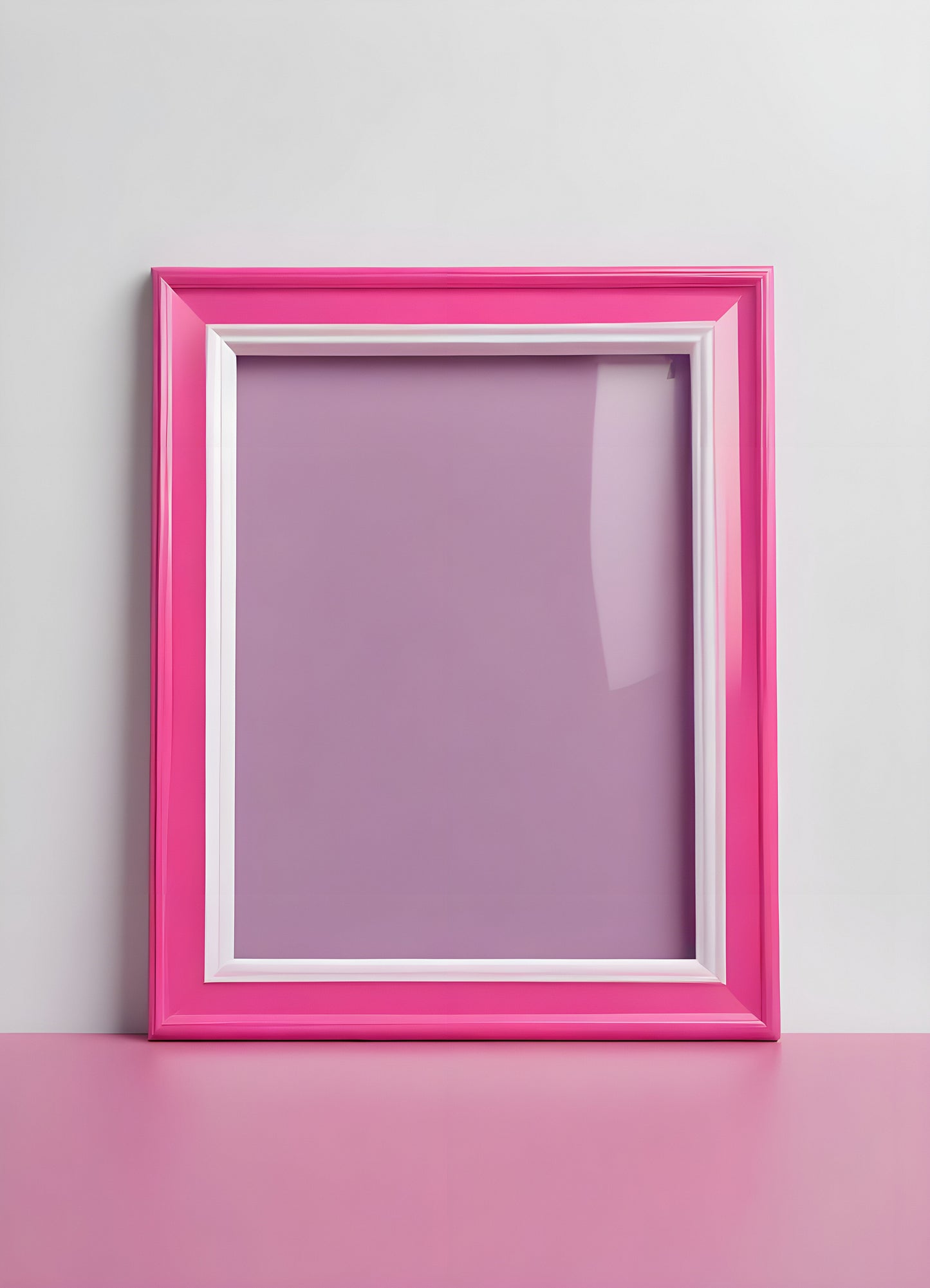 Bright pink empty frame stands against a white wall, inviting creativity and personal expression