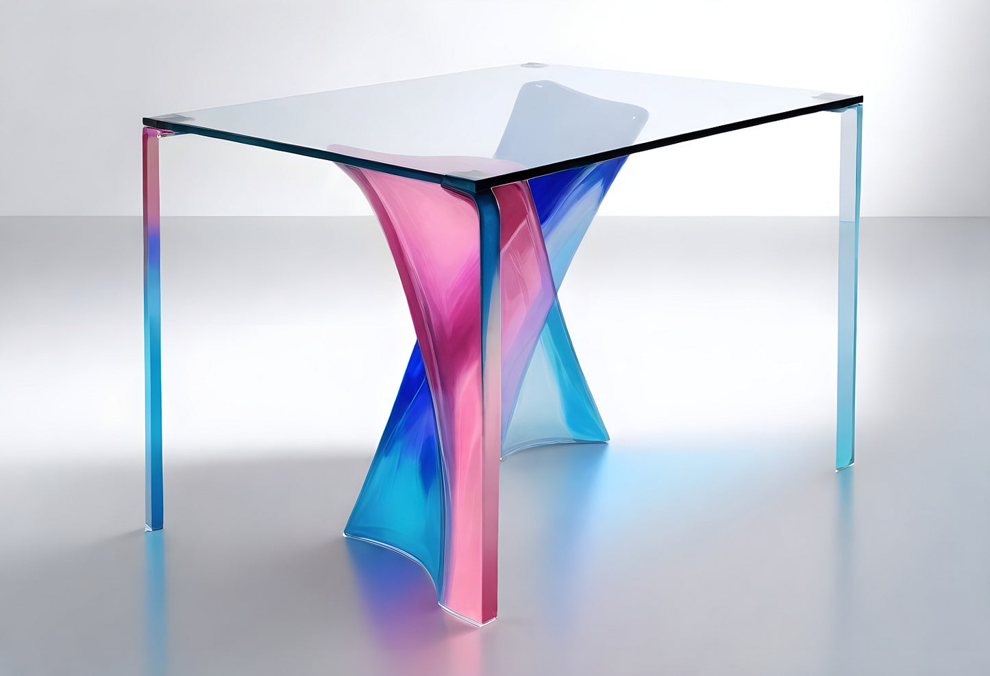 Colorful modern art table in a contemporary setting with a unique translucent design and vibrant hues