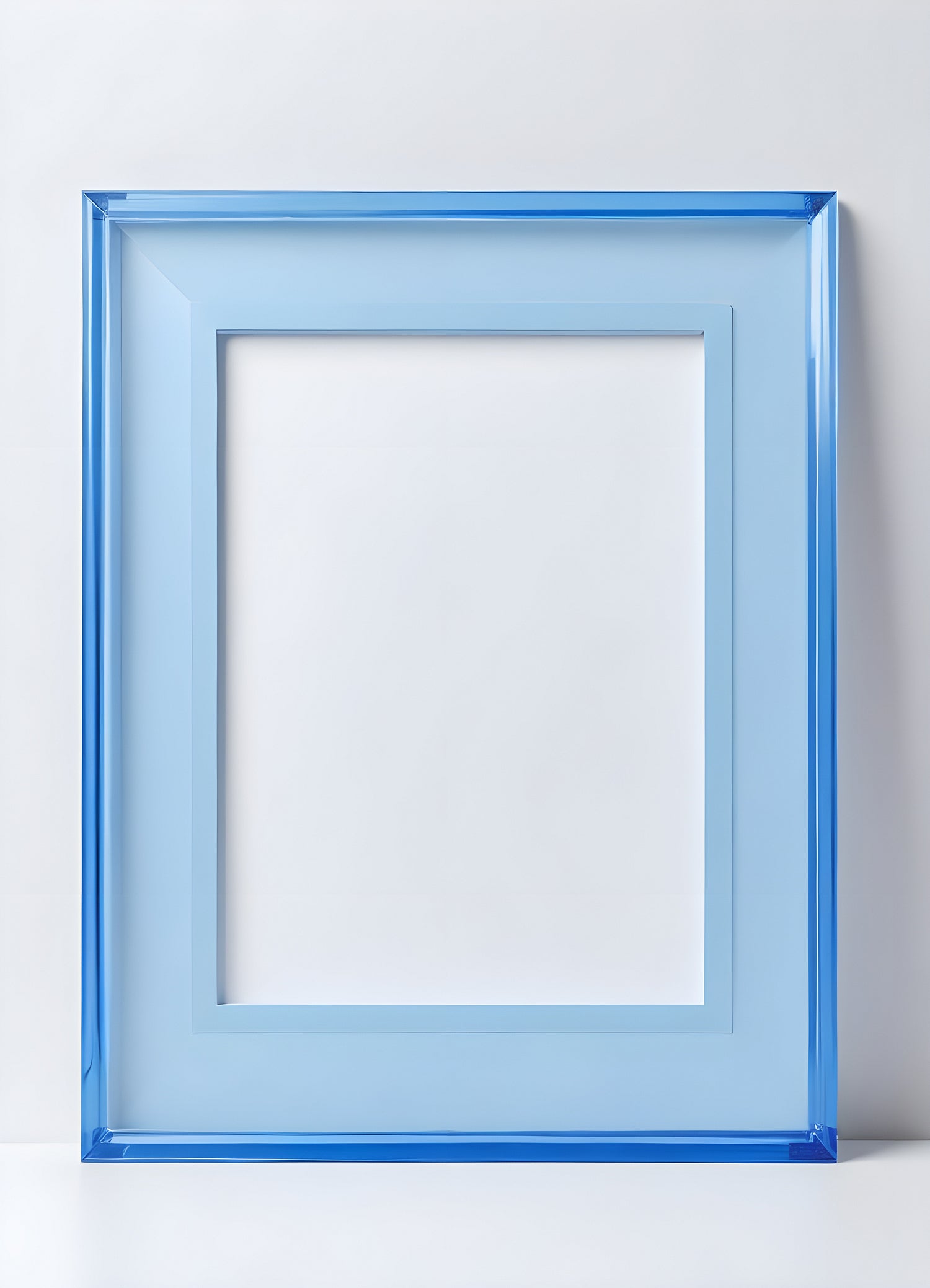 Bright blue empty picture frame against a minimalist background inviting creativity and personal expression in home decor