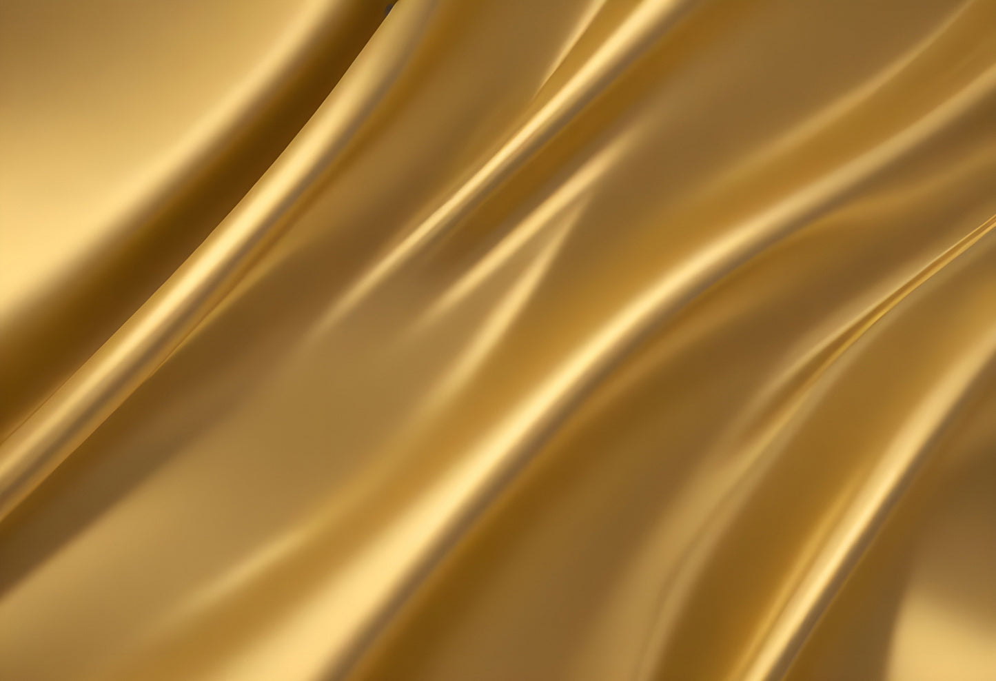 Golden satin fabric drapes elegantly with gentle waves under soft light. Generative AI