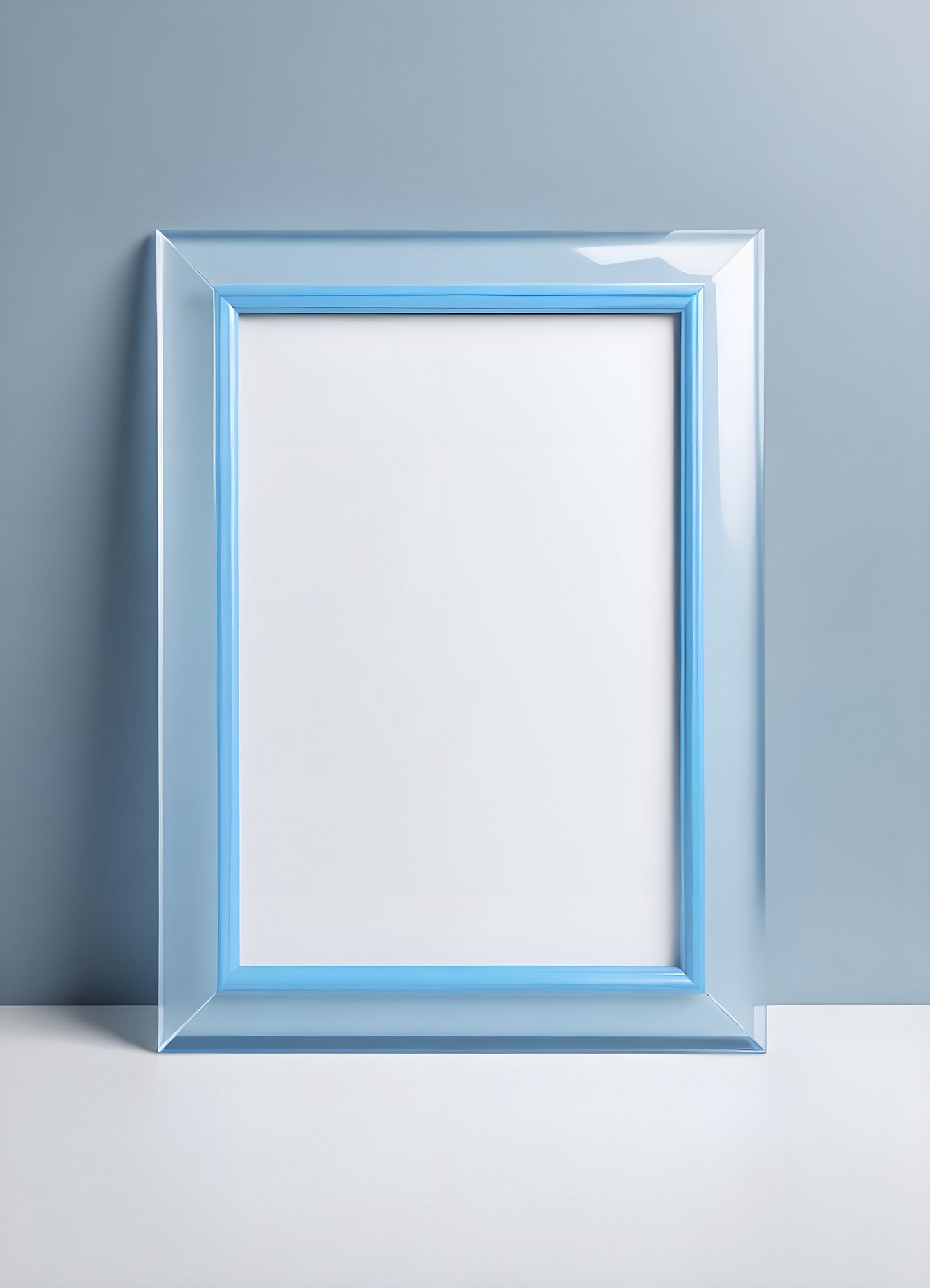 Bright blue empty picture frame against a minimalist background inviting creativity and personal expression in home decor