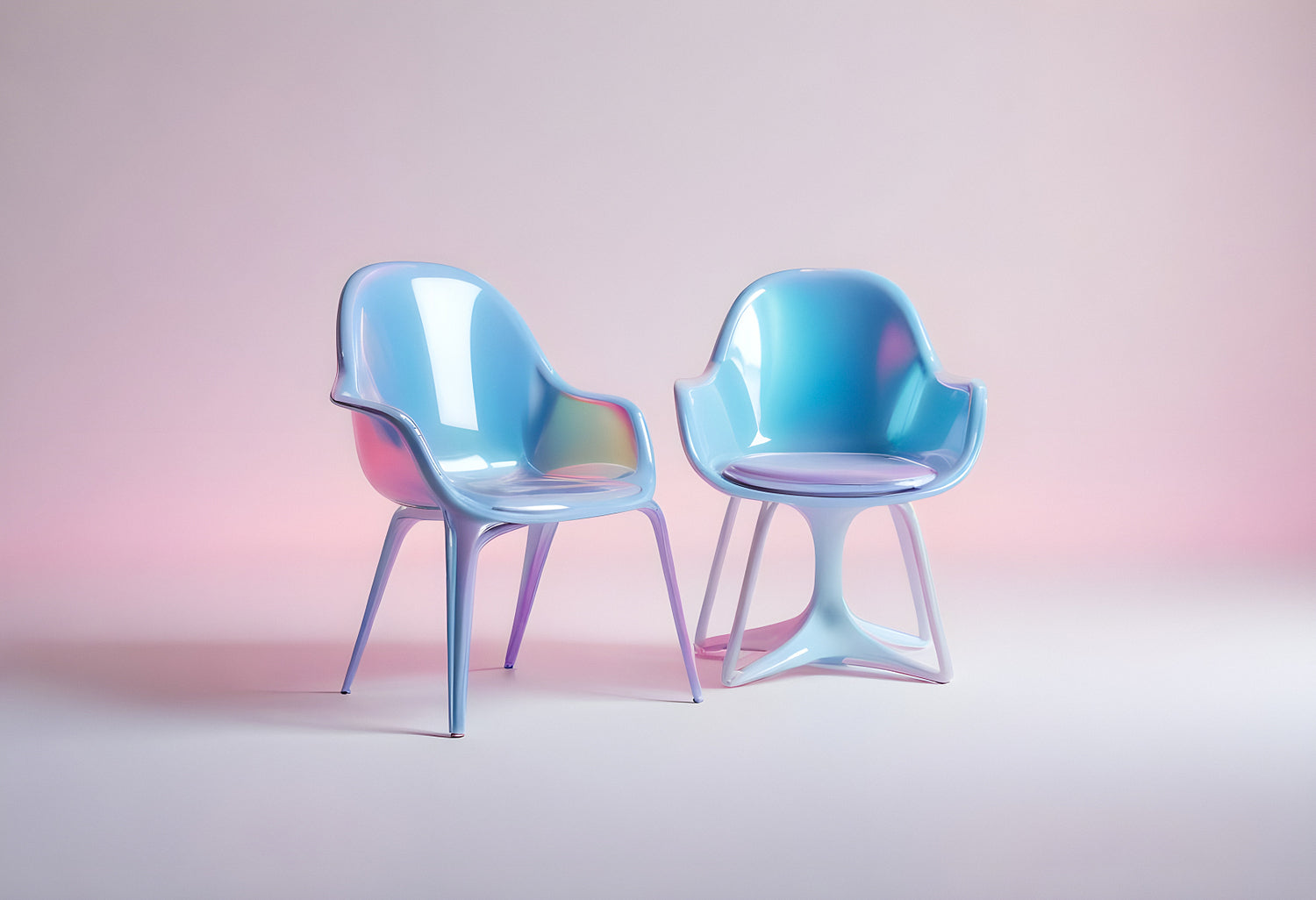 Futuristic pastel chairs designed with sleek curves and vibrant colors for a contemporary interior aesthetic