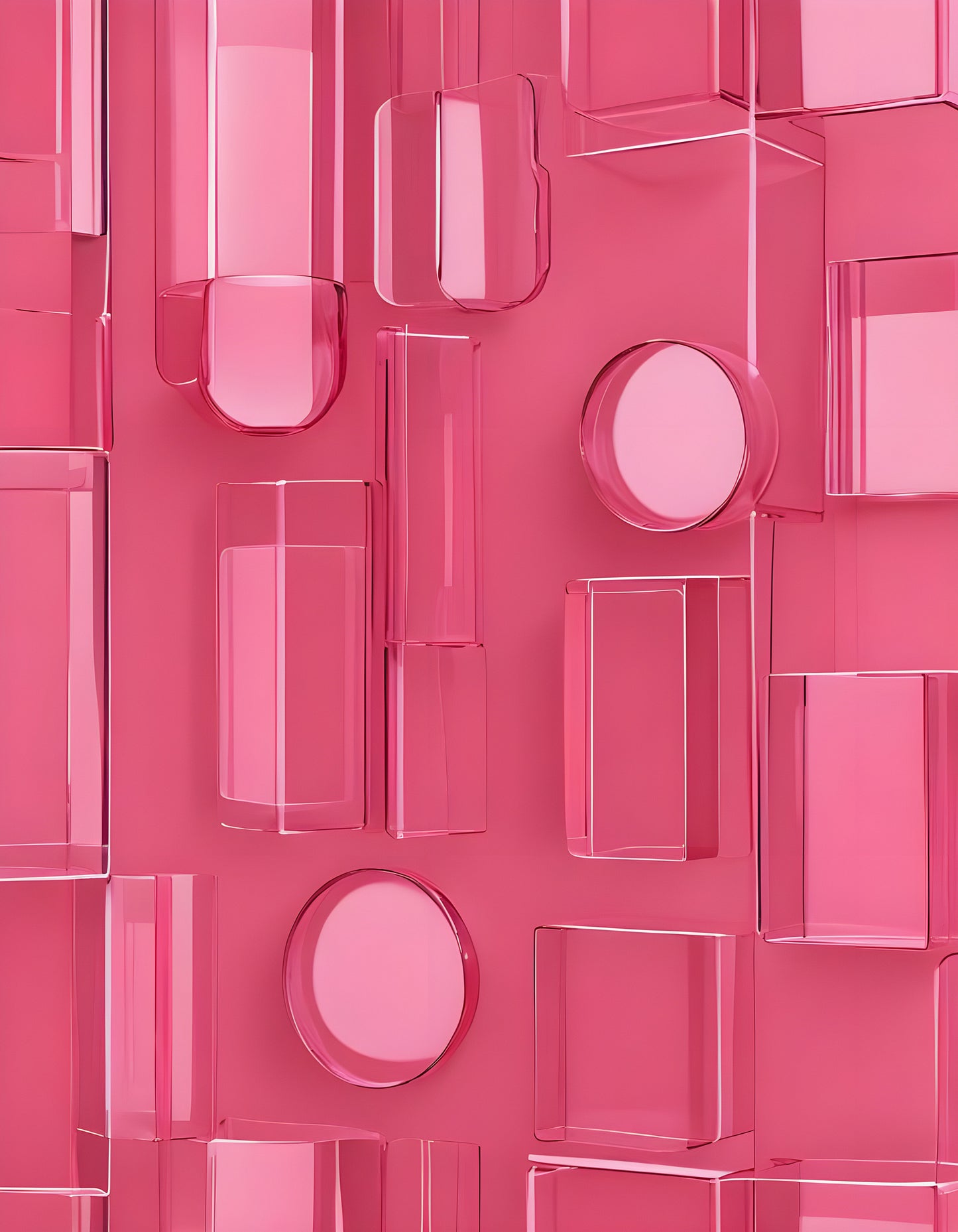 Abstract close-up of a bright pink glass structure with vertical lines against a soft pink background. Generative AI