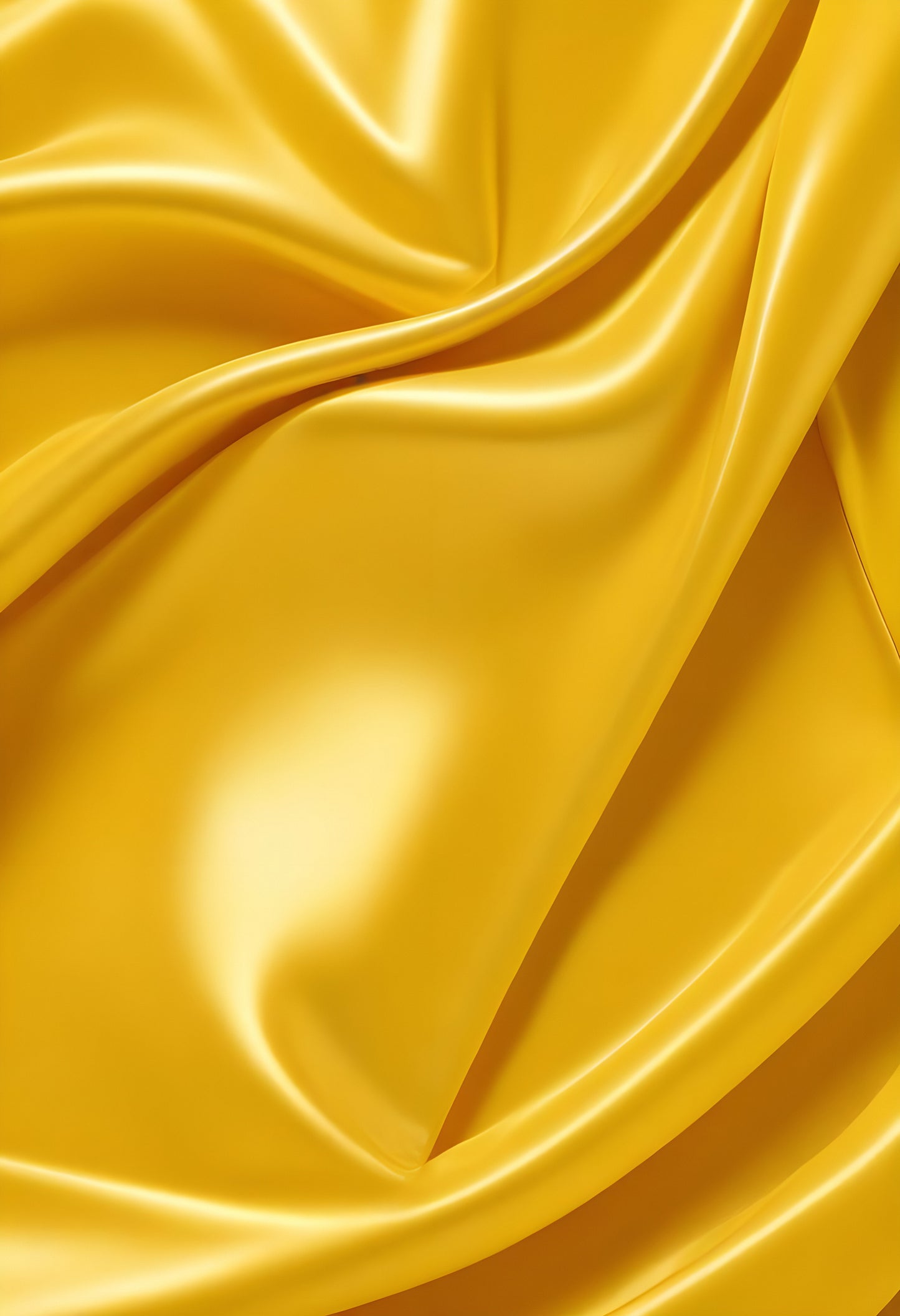 Shiny yellow satin fabric, perfectly draped and folded, creating waves and texture, suitable for costumes or elegant decor