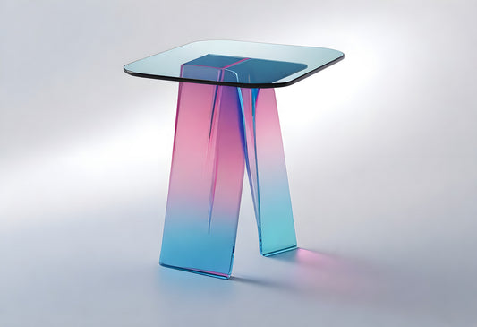 Modern acrylic side table with gradient color design showcasing a contemporary aesthetic in a minimalist setting