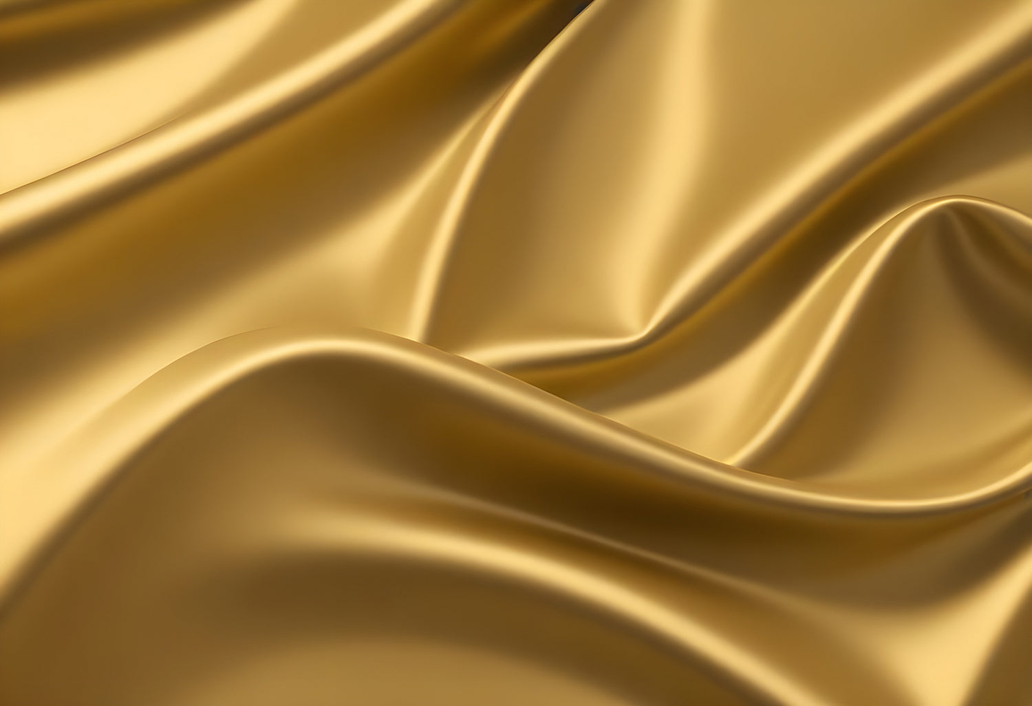 Golden satin fabric drapes elegantly with gentle waves under soft light. Generative AI