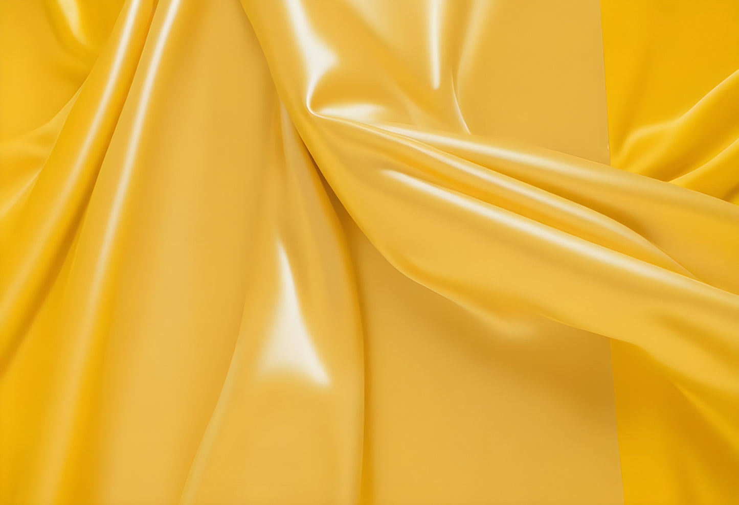 Golden satin fabric drapes elegantly with gentle waves under soft light. Generative AI