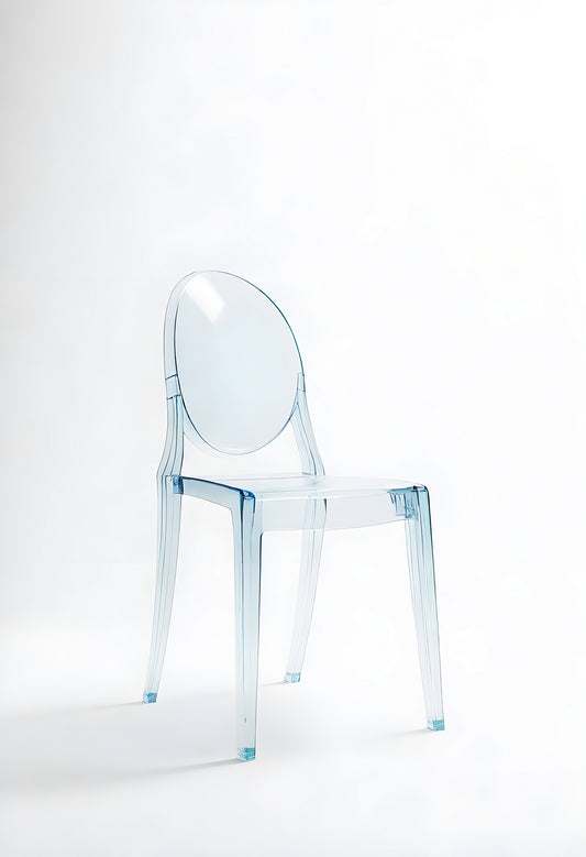 Clear contemporary chair design showcased against a minimal white background for modern interior inspiration