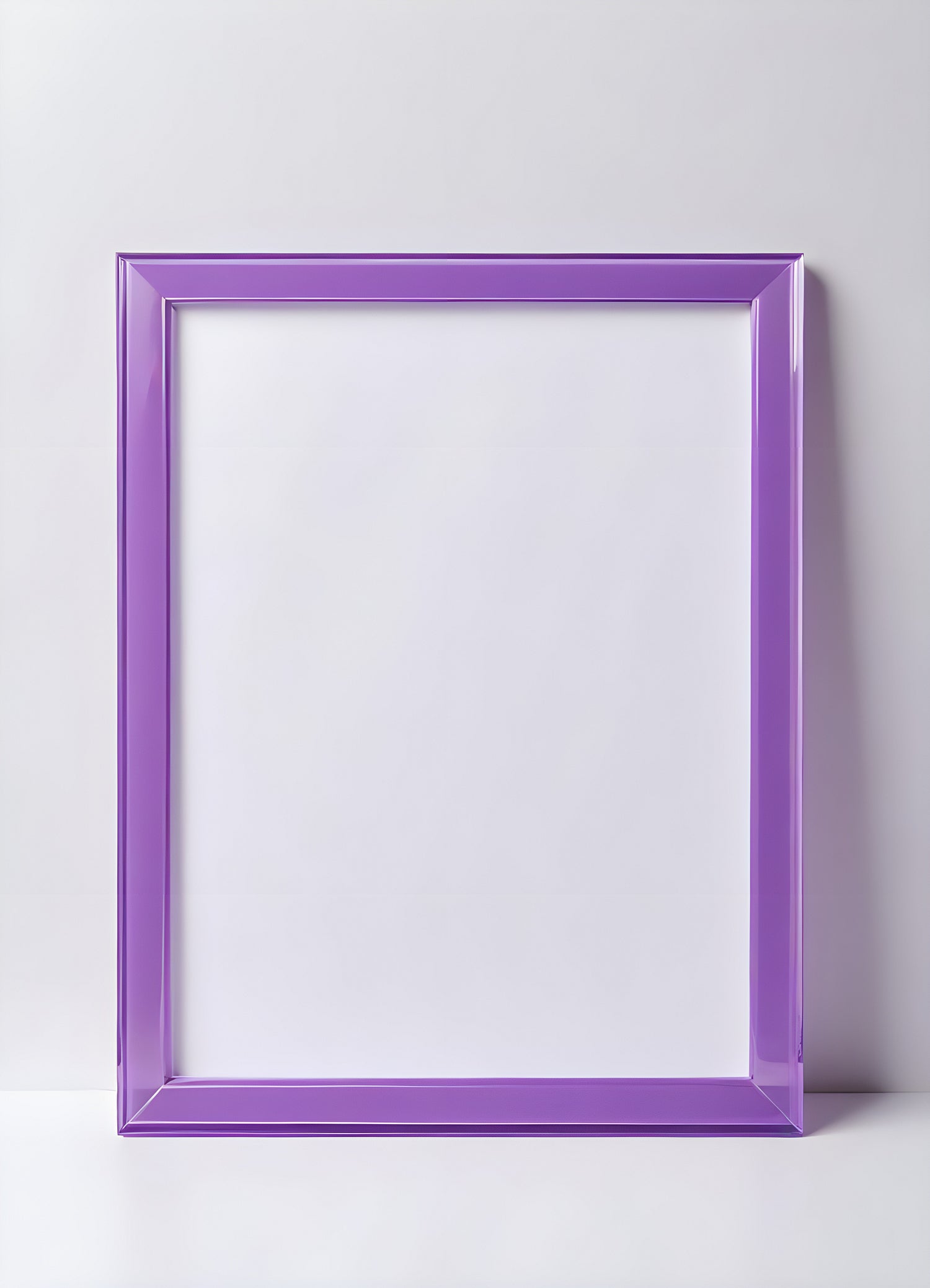 Purple acrylic picture frame displayed against a light background, highlighting its sleek design and color