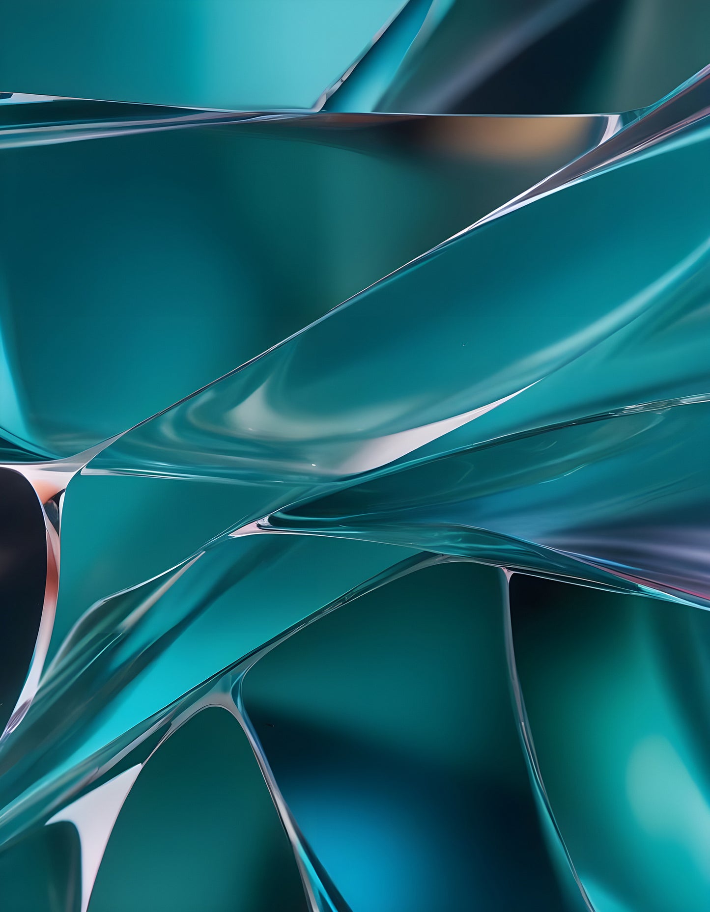 Abstract flow of teal and blue shapes blending together with soft curves and reflections