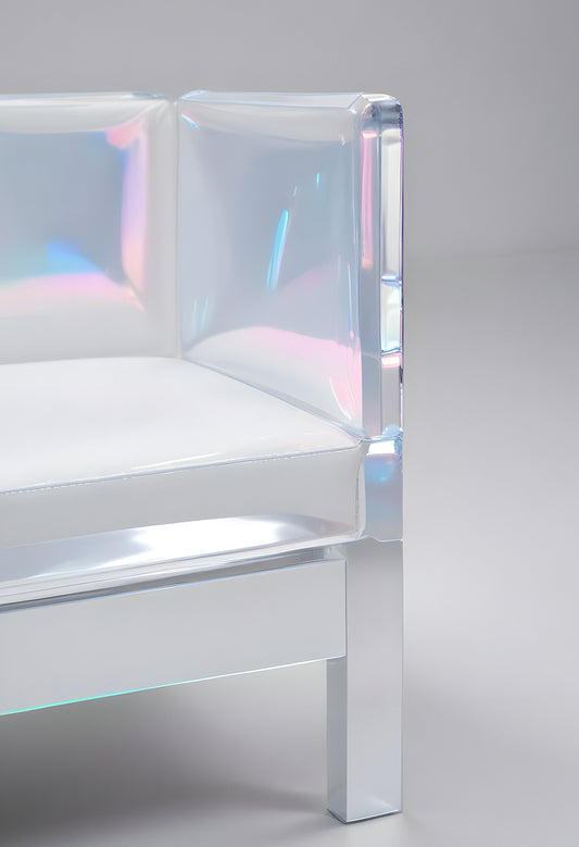 Translucent reflective plastic sheets creating vivid patterns and colors in a soft light atmosphere