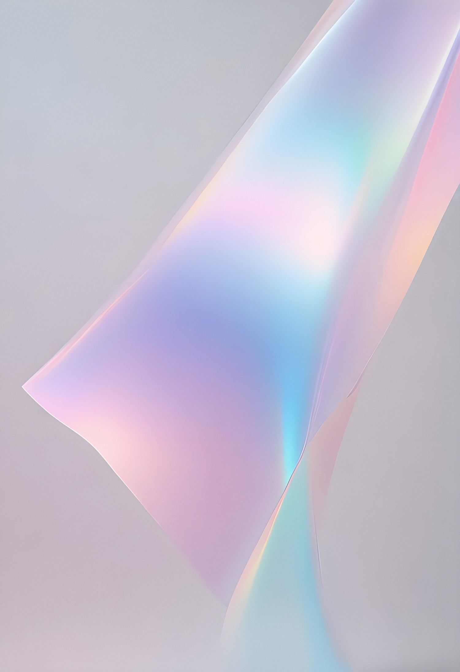 Colorful iridescent film floating gracefully in soft light with pastel hues and a minimalistic backdrop