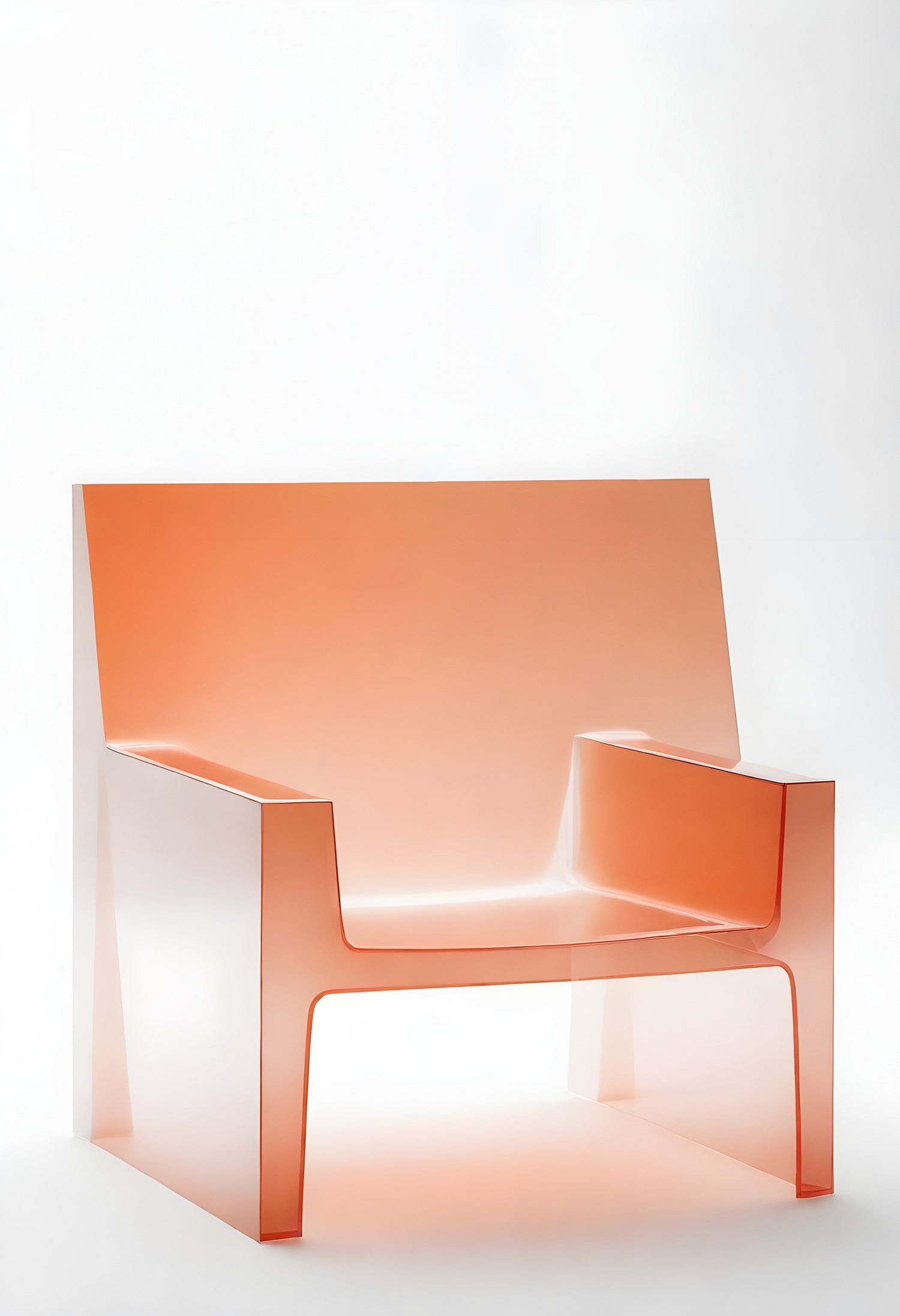 A modern transparent orange chair design showcasing minimalist aesthetics in a bright studio setting