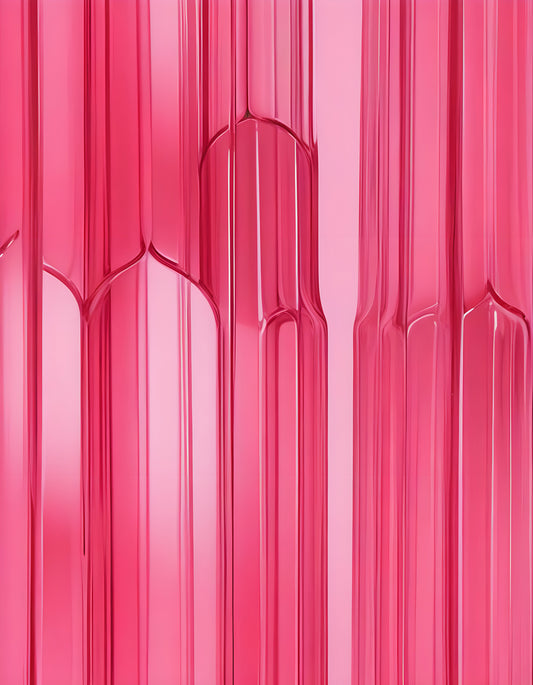 Abstract close-up of a bright pink glass structure with vertical lines against a soft pink background. Generative AI