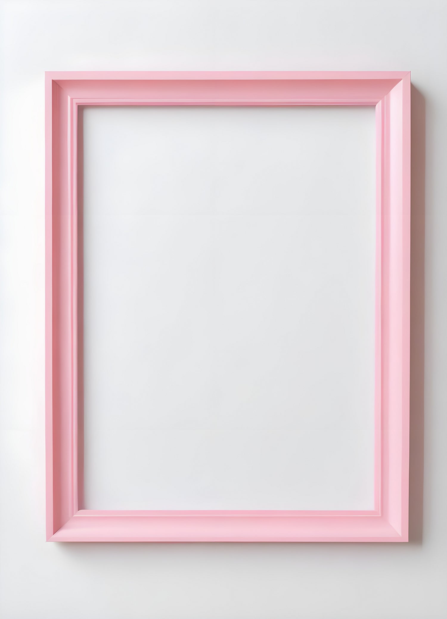 A plain pink frame on a white wall ready for artwork or decoration to enhance a living space or gallery