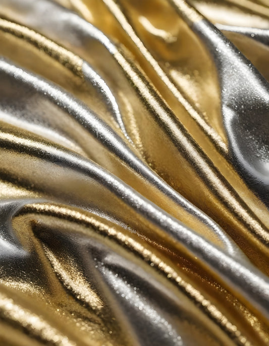 Sparkling golden fabric draping gracefully under soft light during a creative textile project