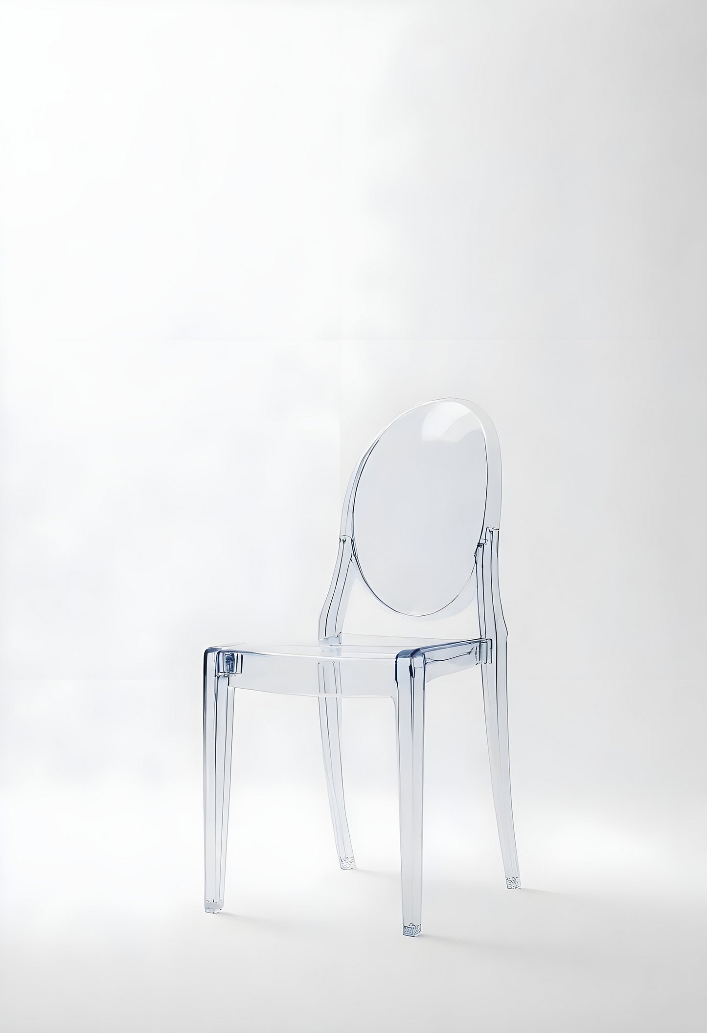 Clear contemporary chair design showcased against a minimal white background for modern interior inspiration