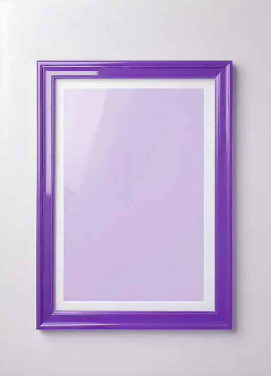 Purple acrylic picture frame displayed against a light background, highlighting its sleek design and color