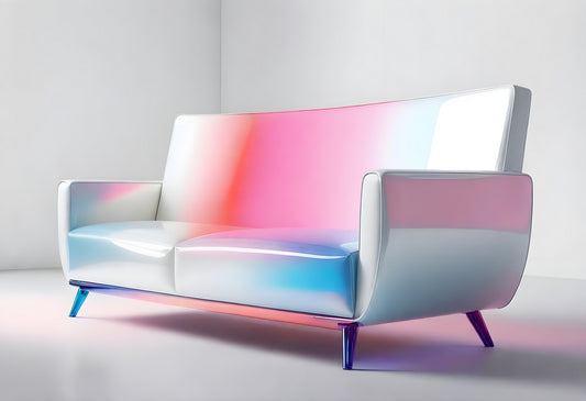 Modern abstract sofa design with colorful gradient in a bright minimalist interior setting