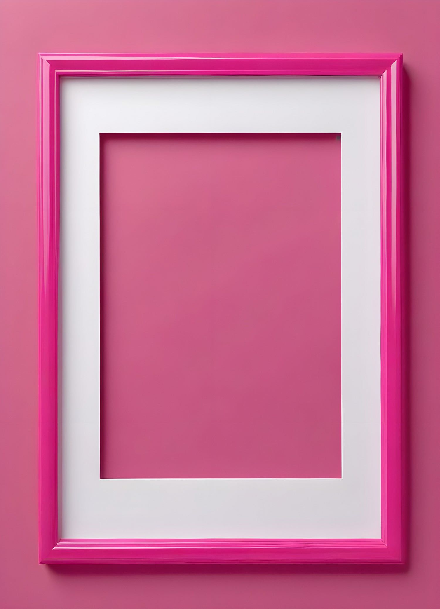 Bright pink empty frame stands against a white wall, inviting creativity and personal expression