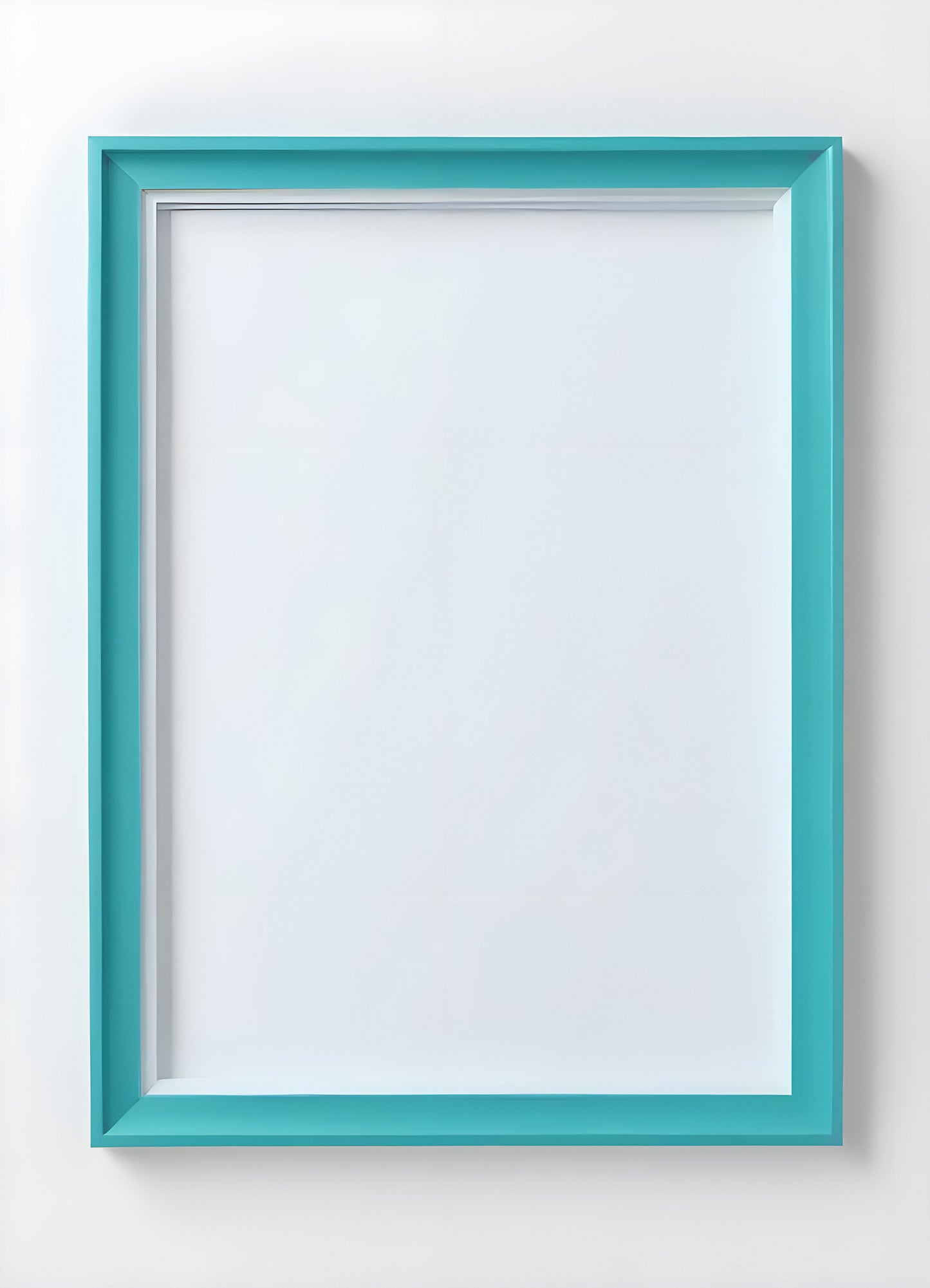 A bright turquoise frame hangs against a white wall, ready for artwork or photography to enhance its vibrant color